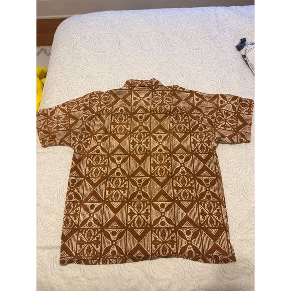 Patagonia Pataloha Hawaiian Shirt Mens Tan Brown Orange Island Print Button Up L - Picture 2 of 5